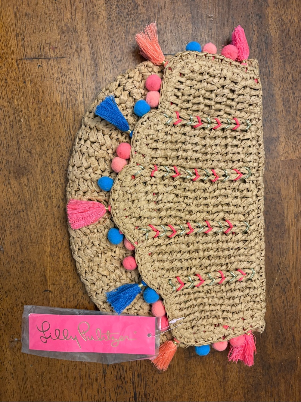 Lilly Pulitzer Natural Straw Kids Clutch with Pink & Blue Accents
